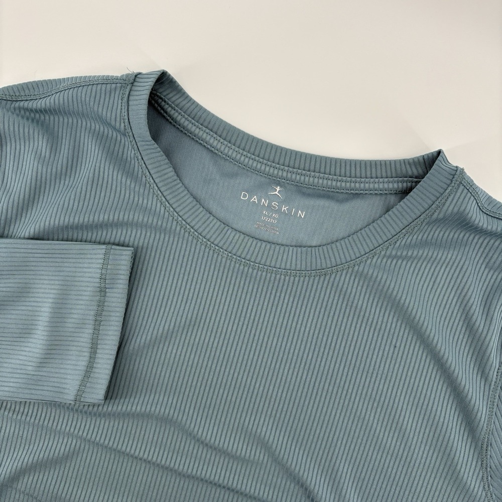 DANSKIN Women's Green Boxy Cropped Short Sleeve Shirt Top Workout Gym Sz XL